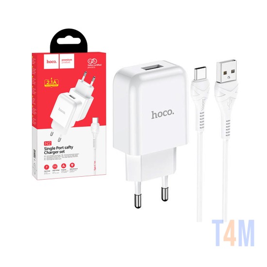 Conjunto Carregador Hoco N2 Vigor (EU) com Cabo de USB para Tipo C 1m Branco